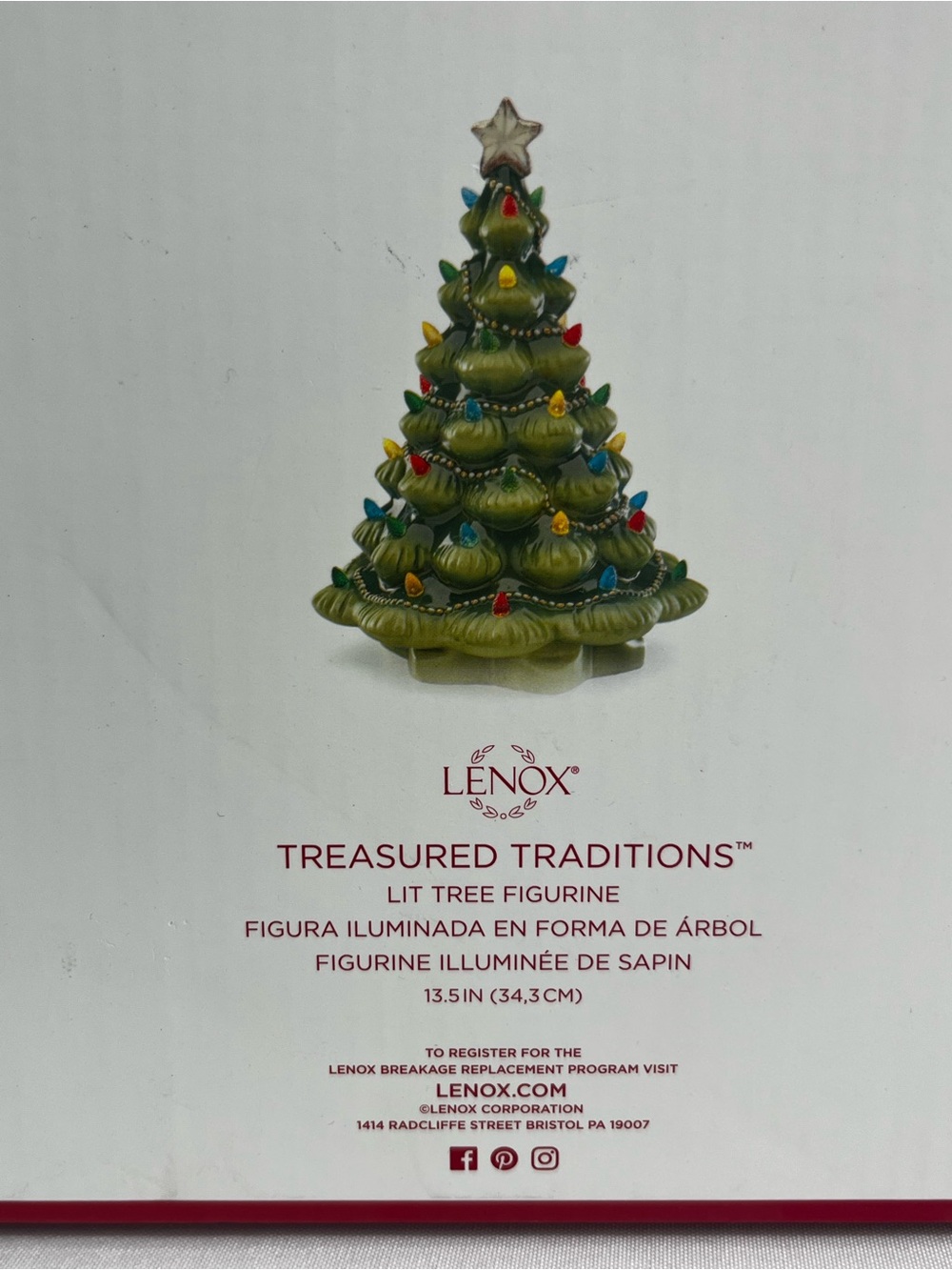 Lenox Treasured Traditions 13.5” Lit Tree Figurine Green Christmas Ceramic - Picture 5 of 12